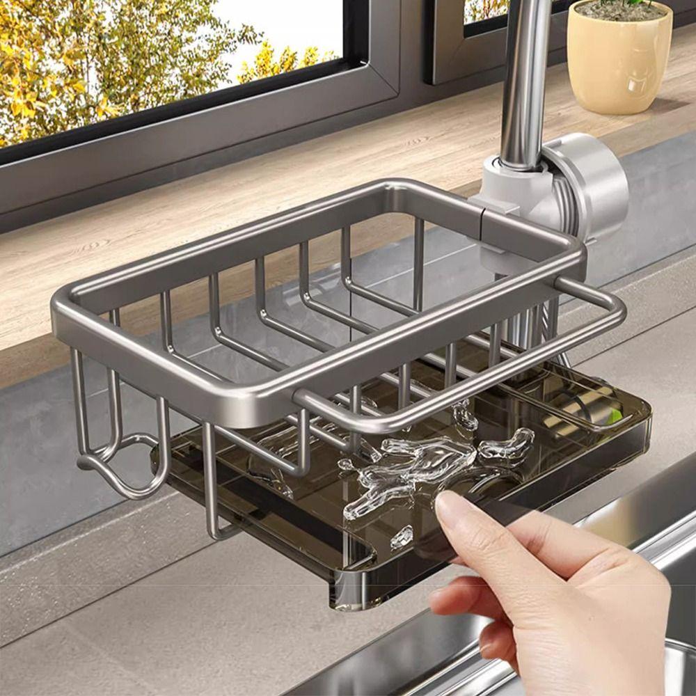 Aluminum kitchen faucet organizer with hook and drip tray - photo 1