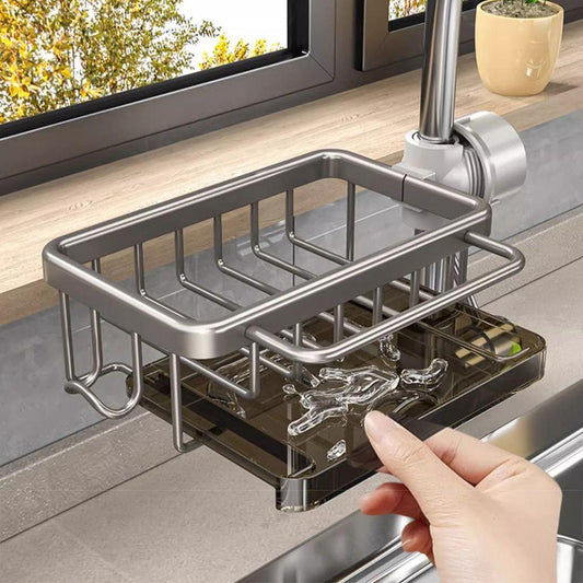 Aluminum kitchen faucet organizer with hook and drip tray - photo 1